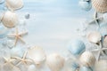 Coastal-Themed Wall Texture Background with Weathered Seashells and Soothing Blue Tones