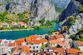 Coastal town of Omis surrounded with mountains in Croatia Royalty Free Stock Photo