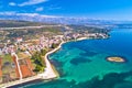 Coastal town of Posedarje and Velebit mountain aerial view