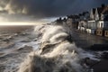 Coastal town with resilience against heavy rainstorm. Generative AI