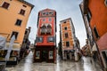 Coastal town of Rovinj, Istria, Croatia. Rovinj - beautiful antique city, yachts and Adriatic Sea. Cororful building facades in ol