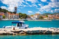 Coastal town of Tisno waterfront view, bridge to island of Murter Royalty Free Stock Photo