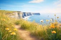 coastal trail with sea view, cliffs, and wildflowers