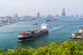 The container ship into the port of Kaohsiung, Taiwan. Royalty Free Stock Photo