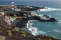 Coast with lighthouse and saltpans, Fuencaliente, Royalty Free Stock Photo