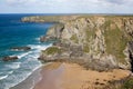 Coastal View Looking North from Carnewas Point, Cornwall, UK. Royalty Free Stock Photo