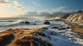 Coastal Winter Solitude: Wide Sunset Landscape with Long Shadows