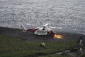 Coastguard helicopter landing on the island in Scotland