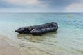 Coastguard`s dinghy in Flic en Flac, Mauritius