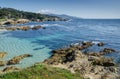 Coastline along the 17 Mile Drive in Pebble Beach of  Monterey Peninsula. California. Large waves coming to rocks Royalty Free Stock Photo