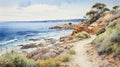 Coastline Of Australia Watercolor Illustration Royalty Free Stock Photo