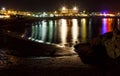 Coastline with Bay lights and buildings of the island of Crete Greece Royalty Free Stock Photo