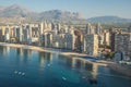 Coastline of a Benidorm. Aerial view of Benidorm, with beach and Royalty Free Stock Photo