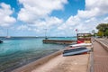 Upside-down boats on the quay in Kralendijk, Bonaire Island.