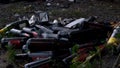 Coastline buried in plastic waste and toxic leftovers, danger of air pollution Royalty Free Stock Photo