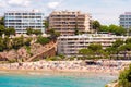 Coastline Costa Dorada, beach in Salou, Tarragona, Catalunya, Spain. Copy space for text.