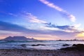 Coastline with Table Mountain and Cape Town city at sunrise, Cape Town, South Africa