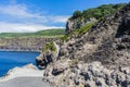 Coastline with green valley and a clear blue sky in Terceira, Azores, Portugal