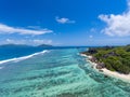 Coastline of La Digue Island, Seychelles aerial view Royalty Free Stock Photo