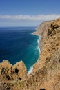 Coastline of Madeira with high cliffs along the Atlantic Ocean. Blue Sky