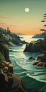Coastline Painting In The Style Of Casey Weldon: A Revived Historic Art Form