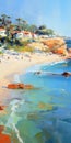 Vibrant Coastal Beach Painting In The Style Of Iryna Yermolova