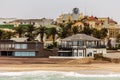 Coastline, palms and old blocks of Swakopmund German colonial to