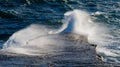 The coastline on the Peninsula Valdes. Waves crashing against the rocks. Argentina. Royalty Free Stock Photo