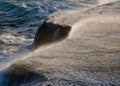 The coastline on the Peninsula Valdes. Waves crashing against the rocks. Argentina. Royalty Free Stock Photo