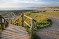 The coastline at Pointe aux Oies near Wimereux with Ambleteuse beach in the background, Cote d`Opale, Pas de Calais, Hauts de Fran