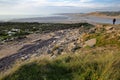 The coastline at Pointe aux Oies near Wimereux with Ambleteuse beach in the background, Cote d`Opale, Pas de Calais, Hauts de Fran