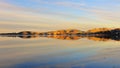 Coastline & reflections along Otago Peninsula lake Royalty Free Stock Photo