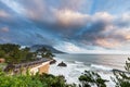 Coastline road with Mt. Kaimon in sunset, Kagoshima, Japan Royalty Free Stock Photo