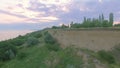 Coastline on Sea. Flight over the sea surface and cliffs