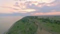 Coastline on Sea. Flight over the sea surface and cliffs