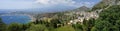 The coastline view from the Ruins of the Greek Roman Theater, Taormina, Sicily, Italy Royalty Free Stock Photo