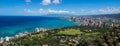 The coastline of Waikiki Beach leading into Waikiki and Honolulu Royalty Free Stock Photo