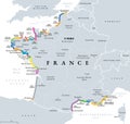 Coasts of beaches France, popular names of stretches, political map