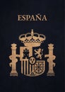 with coat of arm the major spanish symbol, and minimalist country map strong color and trendy poster with vintage style. art for