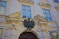 The coat of arms of Austria in the form of a bronze statue of a double-headed eagle.