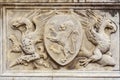 Coat of arms etail of Fonte Gaia is monumental fountain in Piazza del Campo in Siena. Italy Royalty Free Stock Photo