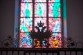 Coat of arms in the shape of a double-headed eagle in the basilica in Nysa.