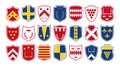 Coat of arms shields set in different shapes and design. Blazon shield collections with fleur de lis, book,laurel wreath and crown Royalty Free Stock Photo