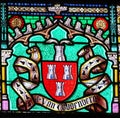 Coat of Arms - Stained Glass in Sablon Church, Brussels Royalty Free Stock Photo