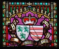 Coat of Arms - Stained Glass in Sablon Church, Brussels Royalty Free Stock Photo