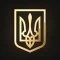 Coat of Arms of Ukraine. Gold state emblem. Golden trident icon