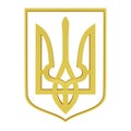 Coat of arms of Ukraine, golden trident, symbol of the state of Ukraine. 3d render