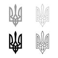 Coat of Arms of Ukraine State emblem National ukrainian symbol Trident icon outline set black grey color vector illustration flat