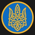 Coat of arms of Ukraine in the style of the Celtic knot. Ukrainian patriotic symbol. Isolated vector illustration.