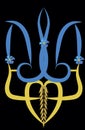 Coat of arms of Ukraine stylized. Blue cornflowers and yellow ears . Blue and yellow colors of the Ukrainian flag.